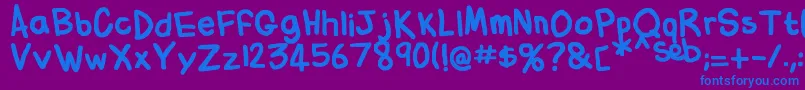 FlabbyBumsHandwriting-Schriftart – Blaue Schriften auf violettem Hintergrund