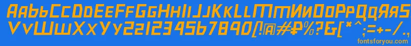 Bolshevikulobl-Schriftart – Orangefarbene Schriften auf blauem Hintergrund