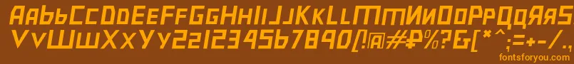 フォントBolshevikulobl – オレンジ色の文字が茶色の背景にあります。