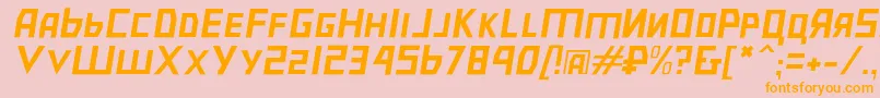 フォントBolshevikulobl – オレンジの文字がピンクの背景にあります。
