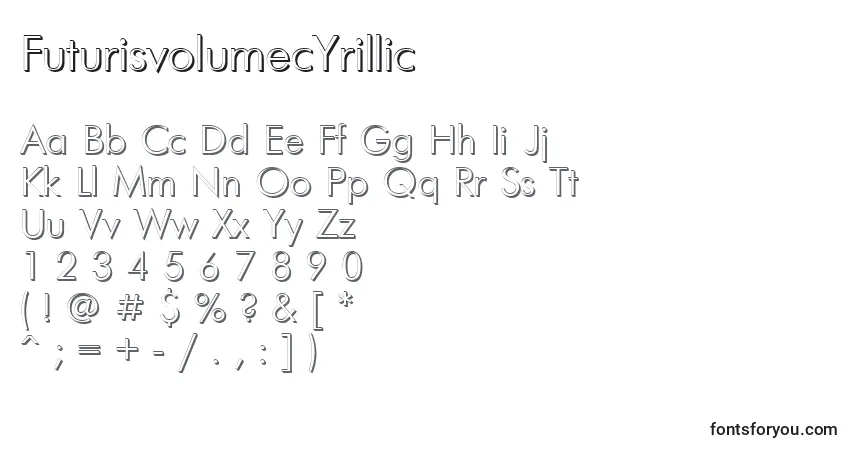 A fonte FuturisvolumecYrillic – alfabeto, números, caracteres especiais