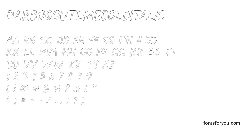 Шрифт DarbogOutlineBoldItalic – алфавит, цифры, специальные символы