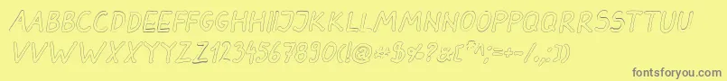 DarbogOutlineBoldItalic-fontti – harmaat kirjasimet keltaisella taustalla