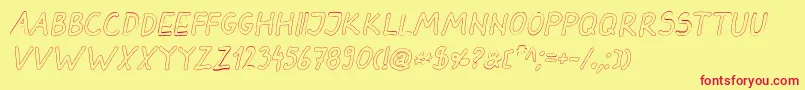 DarbogOutlineBoldItalic-fontti – punaiset fontit keltaisella taustalla