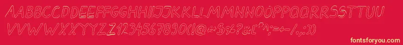 DarbogOutlineBoldItalic-fontti – keltaiset fontit punaisella taustalla