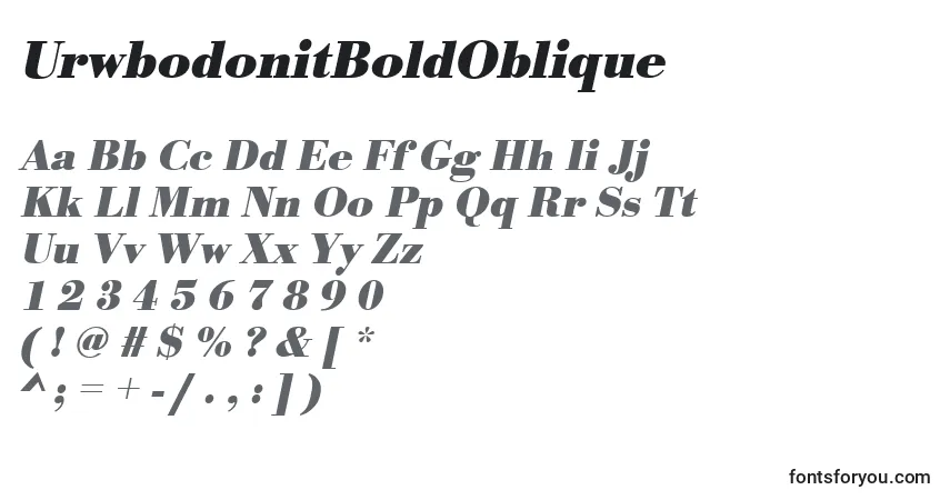 Fuente UrwbodonitBoldOblique - alfabeto, números, caracteres especiales
