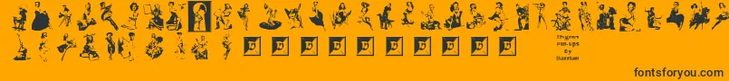 ElvgrenPinUps-Schriftart – Schwarze Schriften auf orangefarbenem Hintergrund