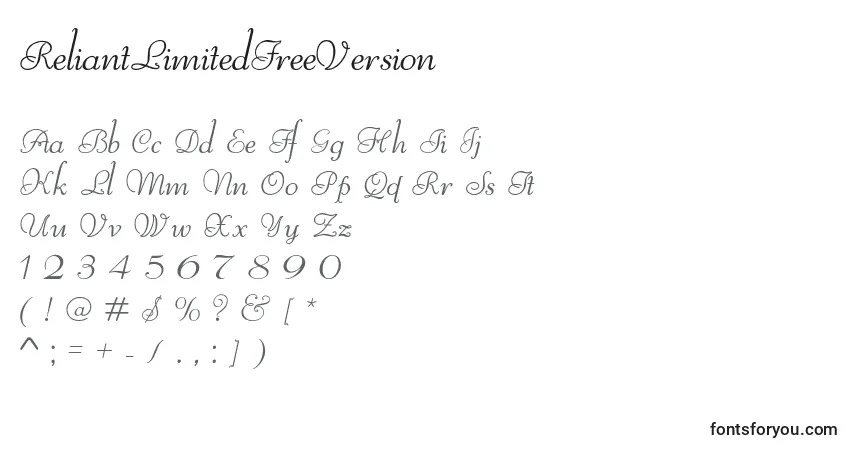 A fonte ReliantLimitedFreeVersion – alfabeto, números, caracteres especiais