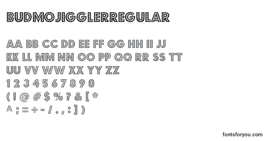 A fonte BudmojigglerRegular – alfabeto, números, caracteres especiais