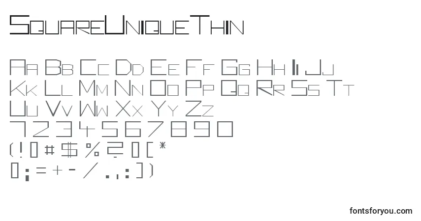 Schriftart SquareUniqueThin – Alphabet, Zahlen, spezielle Symbole