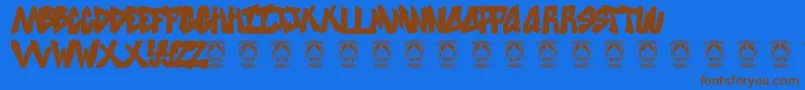 Sweetasrevengeフォントについての詳細 フォントSweetasrevenge – 茶色の文字が青い背景にあります。