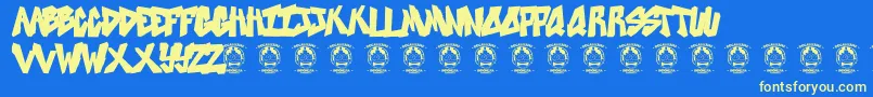 Sweetasrevenge-Schriftart – Gelbe Schriften auf blauem Hintergrund