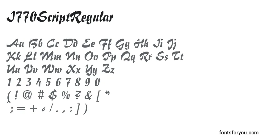 Czcionka I770ScriptRegular – alfabet, cyfry, specjalne znaki