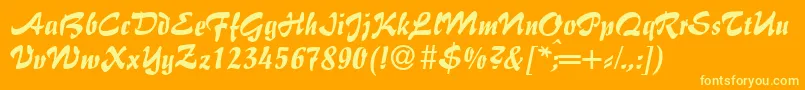 I770ScriptRegular-fontti – keltaiset fontit oranssilla taustalla