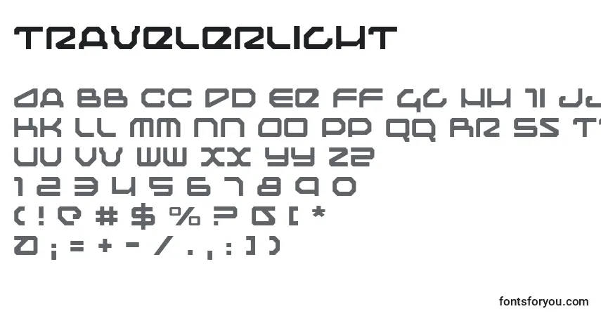 Schriftart Travelerlight – Alphabet, Zahlen, spezielle Symbole