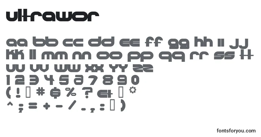 Schriftart Ultrawor – Alphabet, Zahlen, spezielle Symbole