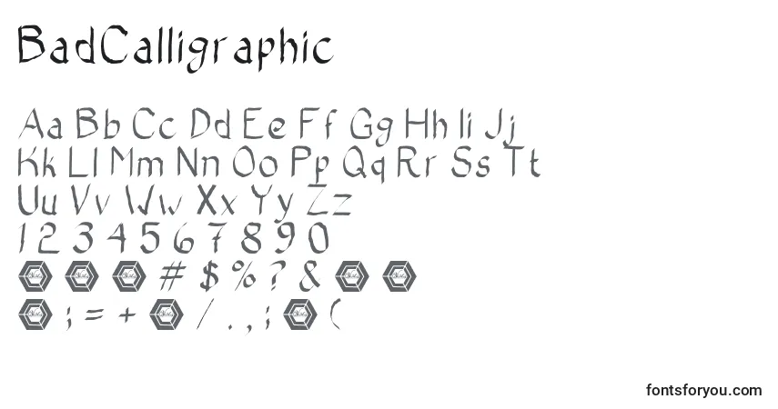 Czcionka BadCalligraphic – alfabet, cyfry, specjalne znaki