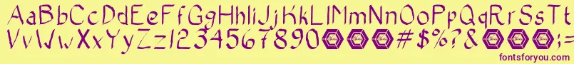BadCalligraphic-Schriftart – Violette Schriften auf gelbem Hintergrund