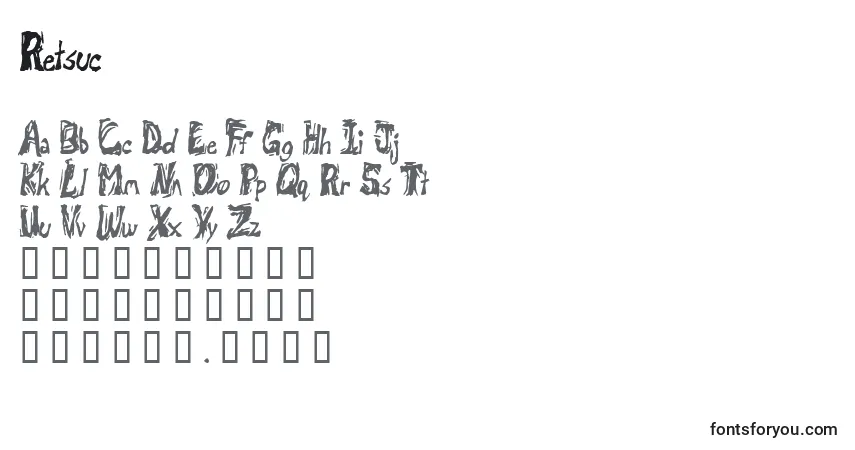 Schriftart Retsuc – Alphabet, Zahlen, spezielle Symbole