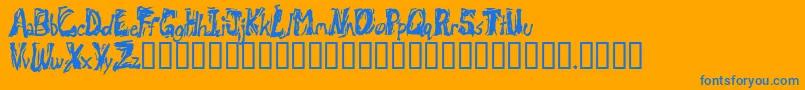 Retsuc-Schriftart – Blaue Schriften auf orangefarbenem Hintergrund