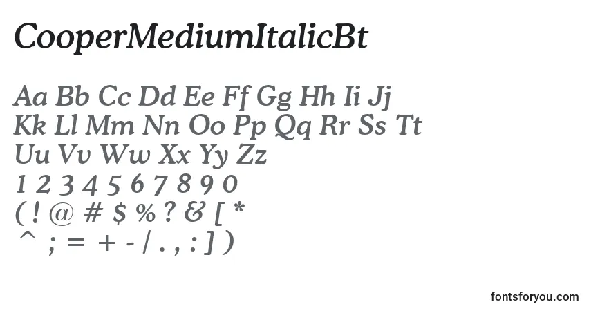 Schriftart CooperMediumItalicBt – Alphabet, Zahlen, spezielle Symbole