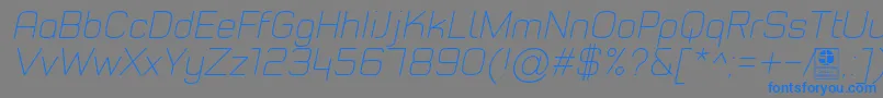 TypoStyleThinItalicDemo-Schriftart – Blaue Schriften auf grauem Hintergrund
