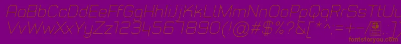 Saiba mais sobre a fonte TypoStyleThinItalicDemo Fonte TypoStyleThinItalicDemo – fontes marrons em um fundo roxo