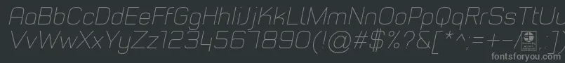 Fonte TypoStyleThinItalicDemo – fontes cinzas em um fundo preto