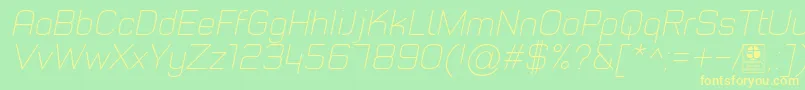 Fonte TypoStyleThinItalicDemo – fontes amarelas em um fundo verde