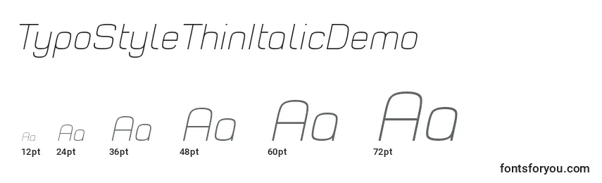 TypoStyleThinItalicDemo Font Sizes