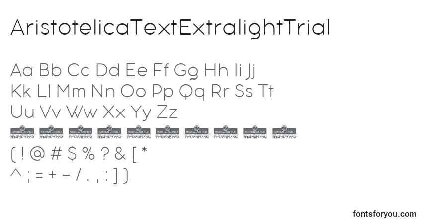 AristotelicaTextExtralightTrial-fontti – aakkoset, numerot, erikoismerkit