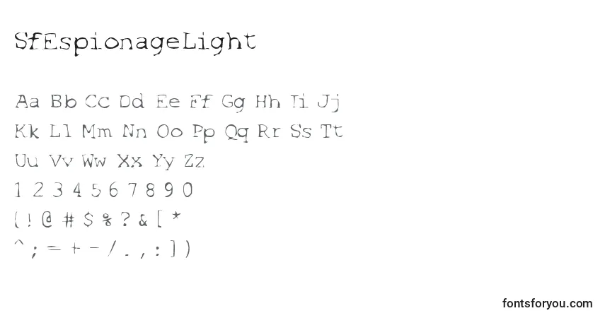 SfEspionageLightフォント–アルファベット、数字、特殊文字