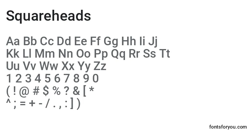 Schriftart Squareheads – Alphabet, Zahlen, spezielle Symbole