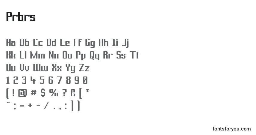 Czcionka Prbrs – alfabet, cyfry, specjalne znaki