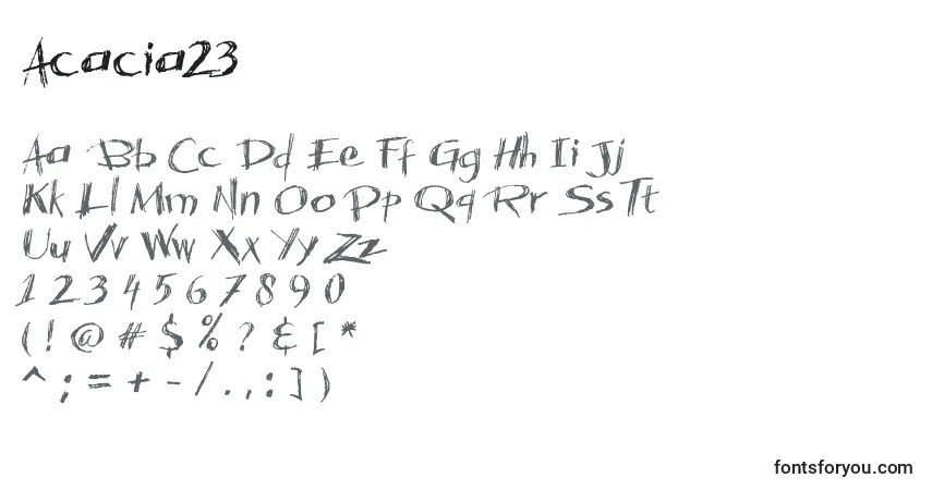 A fonte Acacia23 – alfabeto, números, caracteres especiais