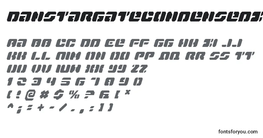 Czcionka DanStargateCondensedItalic – alfabet, cyfry, specjalne znaki