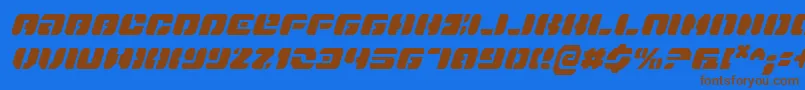 フォントDanStargateCondensedItalic – 茶色の文字が青い背景にあります。