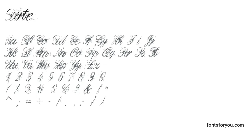 Шрифт Dirte – алфавит, цифры, специальные символы