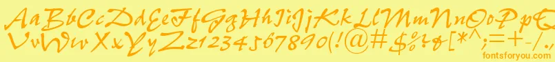 フォントP700ScriptRegular – オレンジの文字が黄色の背景にあります。