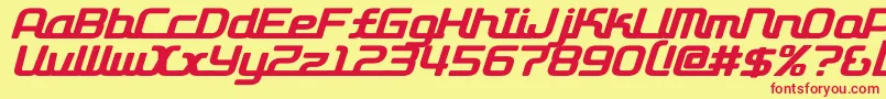 D3RoadsterismItalic-Schriftart – Rote Schriften auf gelbem Hintergrund