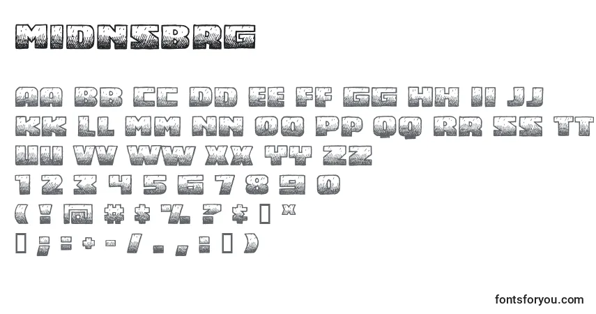 Czcionka Midnsbrg – alfabet, cyfry, specjalne znaki