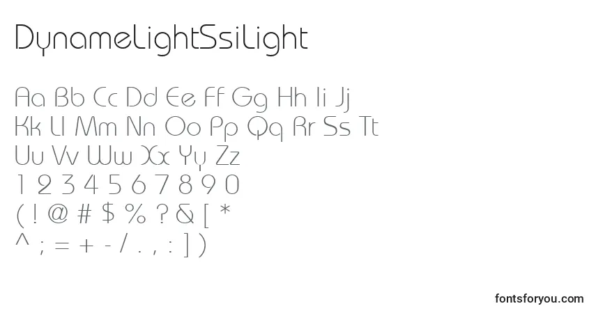 Czcionka DynameLightSsiLight – alfabet, cyfry, specjalne znaki