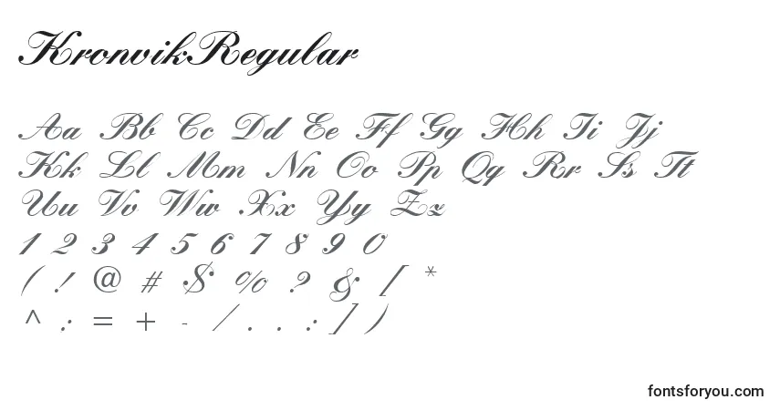 A fonte KronvikRegular – alfabeto, números, caracteres especiais
