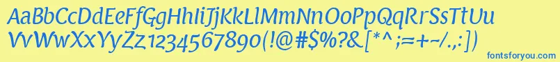 PfarmoniaItalic-Schriftart – Blaue Schriften auf gelbem Hintergrund