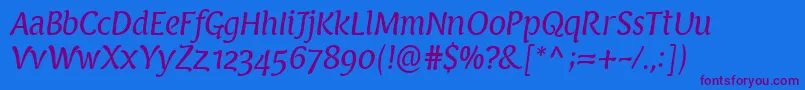 フォントPfarmoniaItalic – 紫色のフォント、青い背景