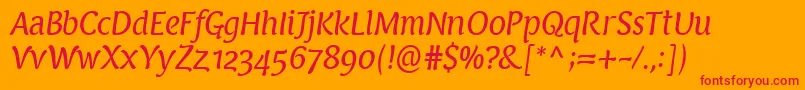 Fonte PfarmoniaItalic – fontes vermelhas em um fundo laranja