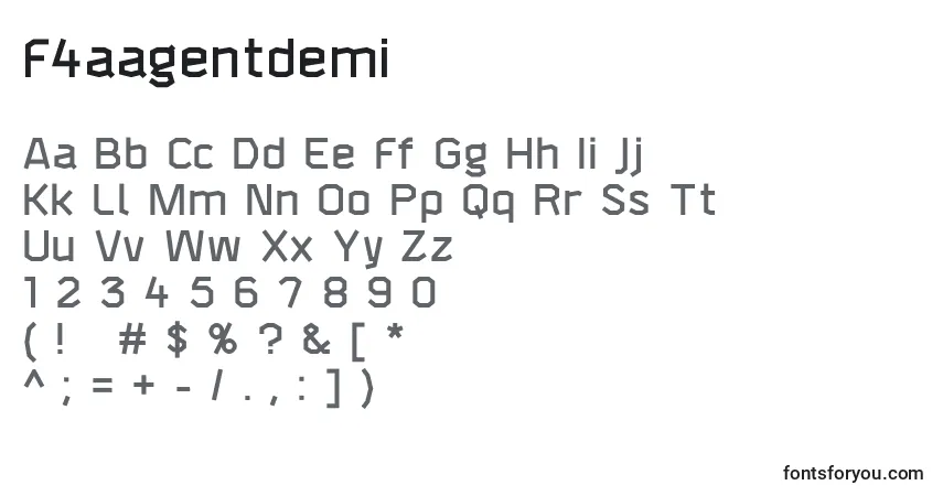 Czcionka F4aagentdemi – alfabet, cyfry, specjalne znaki