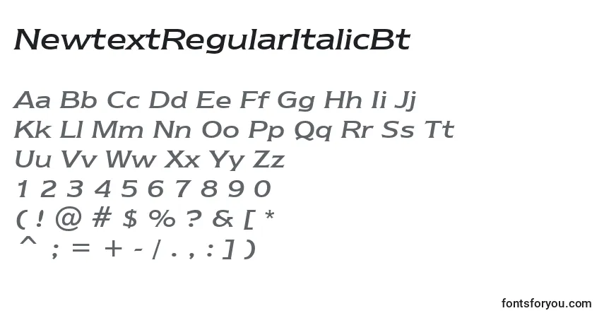 Czcionka NewtextRegularItalicBt – alfabet, cyfry, specjalne znaki