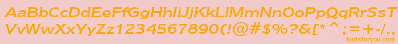 フォントNewtextRegularItalicBt – オレンジの文字がピンクの背景にあります。