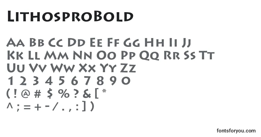 A fonte LithosproBold – alfabeto, números, caracteres especiais